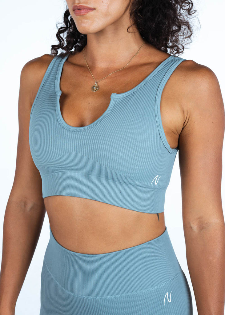 Ribbed Sleeveless Crop Top In Blue