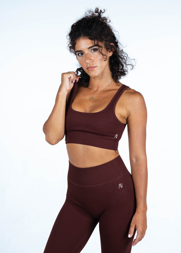 Ribbed Sports Top In Burgundy