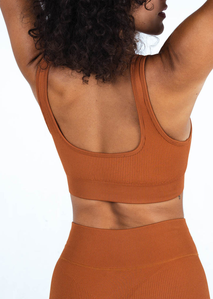 Ribbed Sleeveless Crop Top In Light Brown