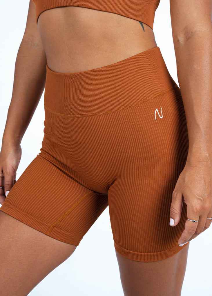 Ribbed Cycling Shorts in light brown