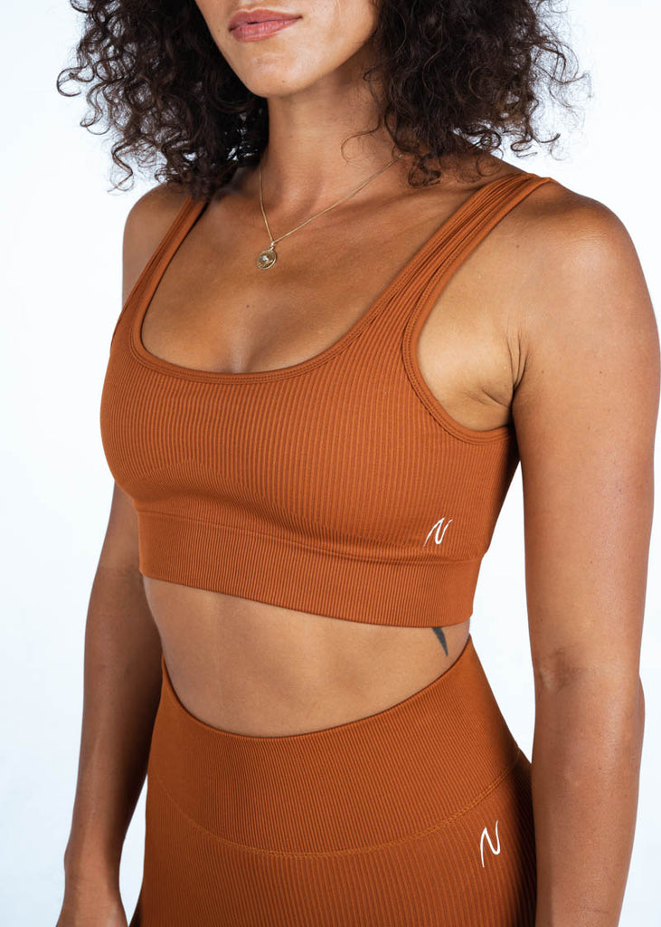 Ribbed Sports Top In Light Brown