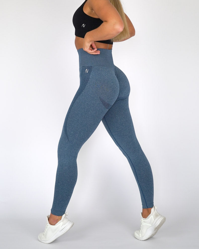 Seamless leggings have contour shadowing designed to enhance the